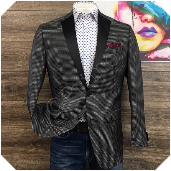 CALVIN KLEIN Mens Blazer Sport Coat Casual Dinner Jacket‎ Size 42L Black White - Picture 1 of 13
